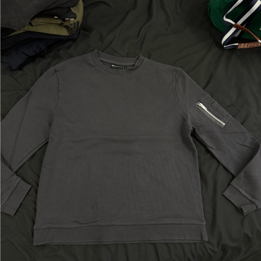 ASOS Men's Dark Gray Crewneck Sweater with Zipper Detail